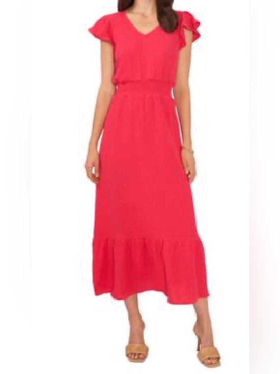 Vince Camuto Dresses & Skirts - Vince Camuto Women's Gauzy Smocked-Waist Ruffled Dress, Geranium, XS